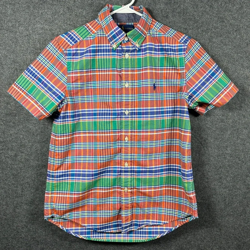 Ralph Lauren Boys Plaid Short‎ Sleeve Button Down Shirt Large (14-16) Colorful